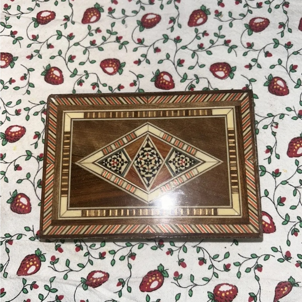 Mosaic Design‎ Wood, Velvet Lined Jewelry Trinket Box. Geometric/Abstract Design